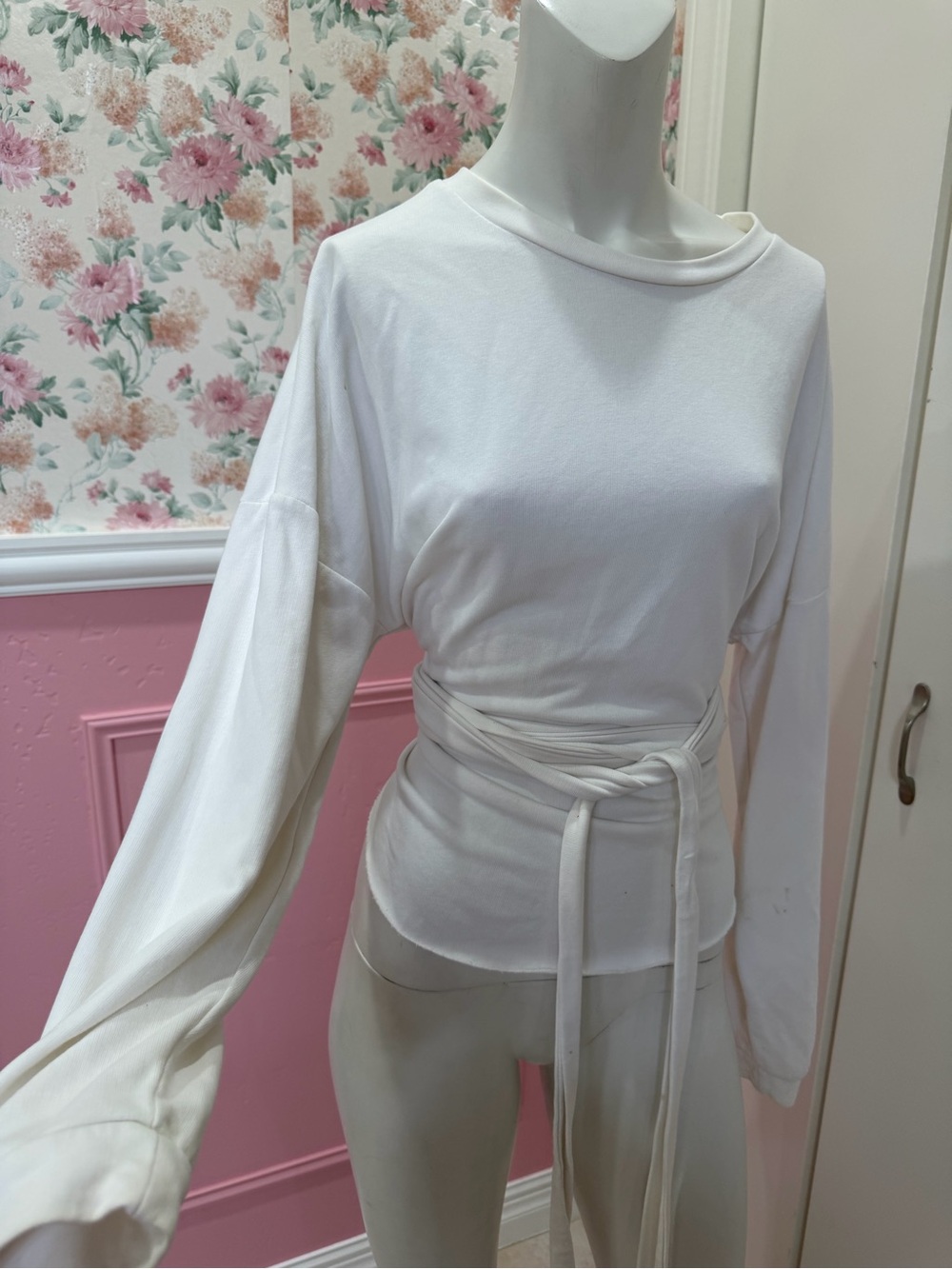 Zara White Wrap-Tie Long Sleeve Top